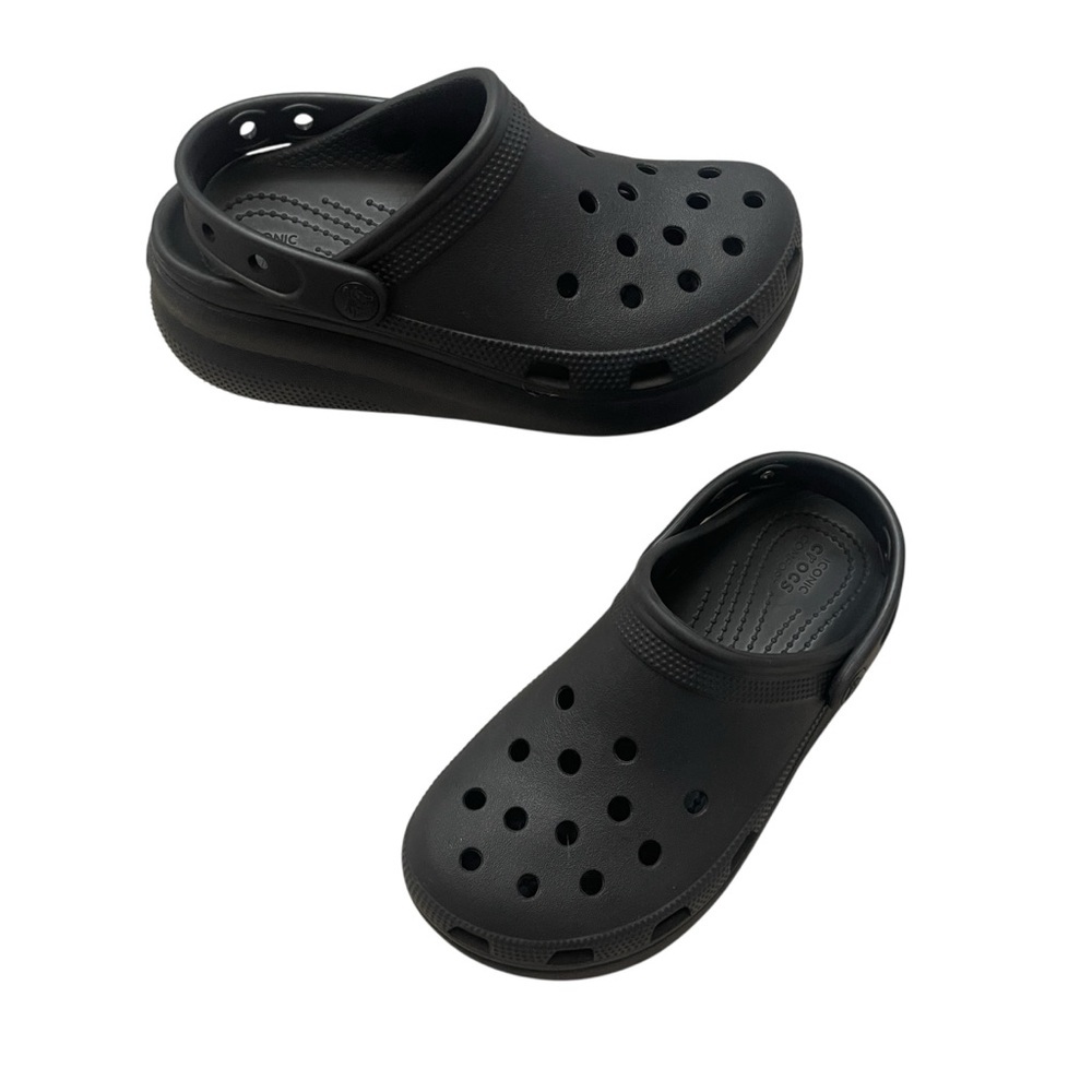 CROCS Classic Crush Black Comfort Platform Slip On Shoes Little Girls size J2